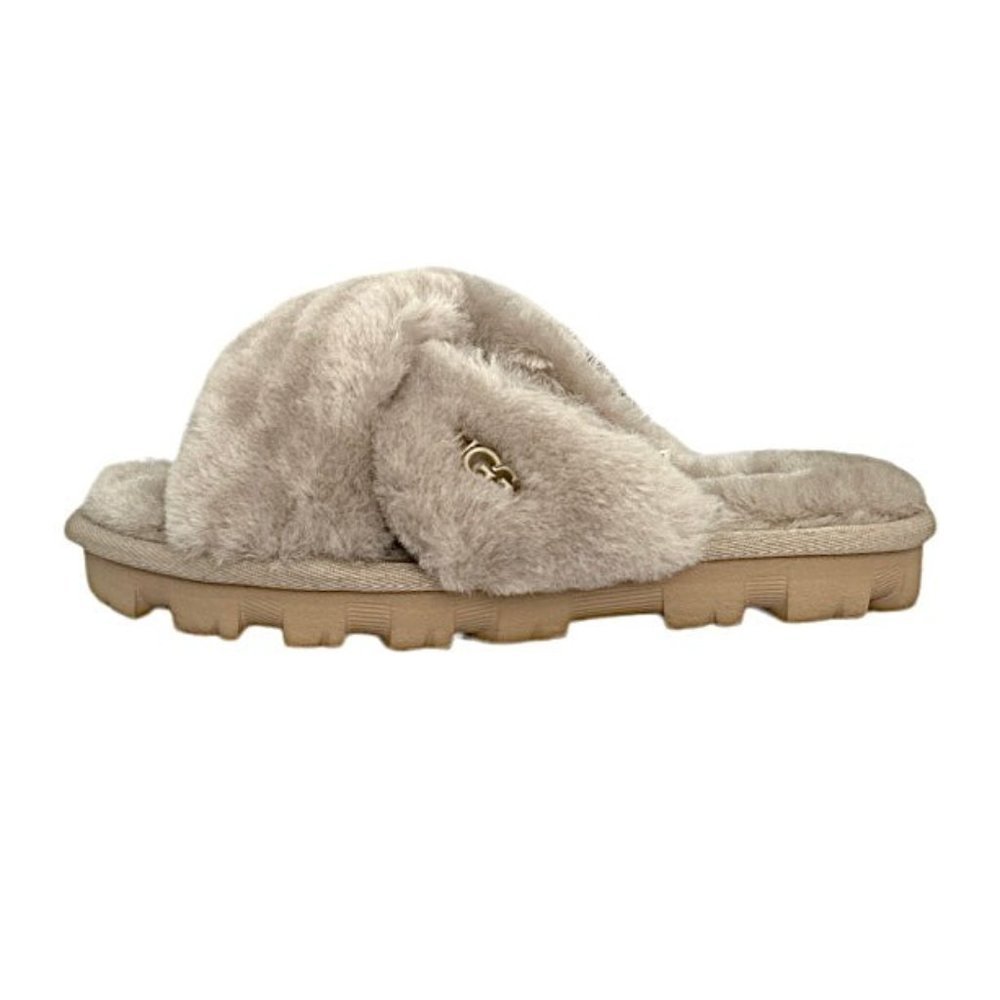 UGG FUZZETTE Fuzzy Slippers Goal Sheepskin Gray Women's Shoes - Picture 3 of 9